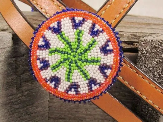Beaded Medallion in Green-Purple-Orange