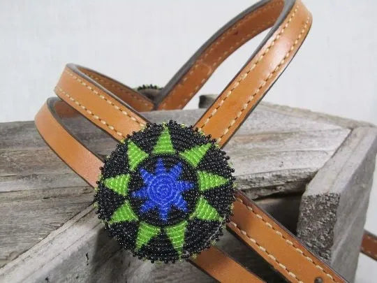 Beaded Medallion Headstall Green-Blue-Black