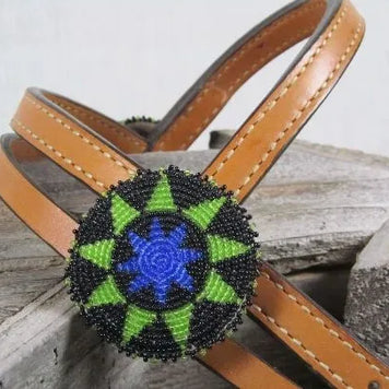 Beaded Medallion Headstall Green-Blue-Black