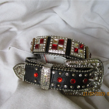 Black Belt with Red and Clear Stones Childs L