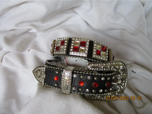 Black Belt with Red and Clear Stones Childs L