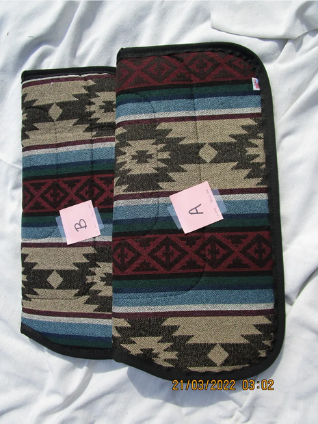 Large Pony Saddle Pad, Southwest Design, Brown-Blue-Red