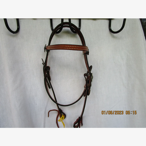 Large Pony Leather Headstall with Antique Conchos #7