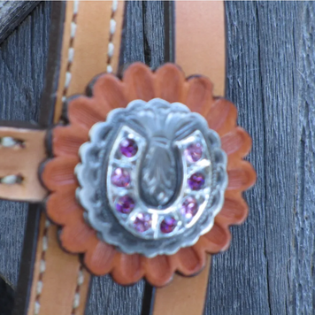 Horseshoe Concho with Purple Crystals Headstall & Breastcollar SET