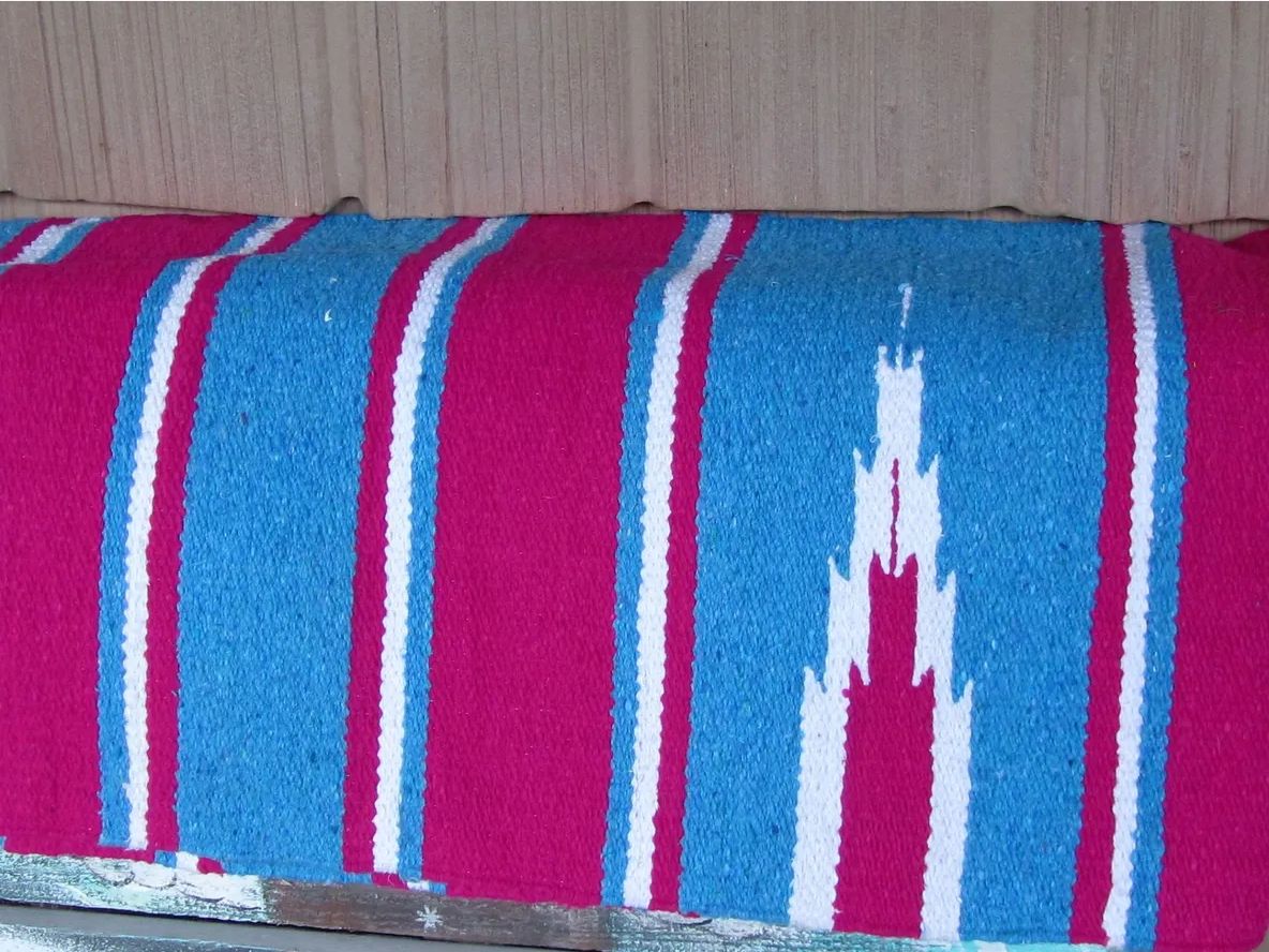 Navajo 30" x 30" Saddle Blanket in Hot Pink and Bright Blue