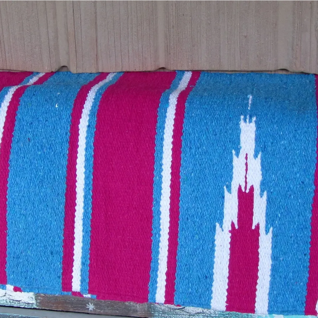 Navajo 30" x 30" Saddle Blanket in Hot Pink and Bright Blue