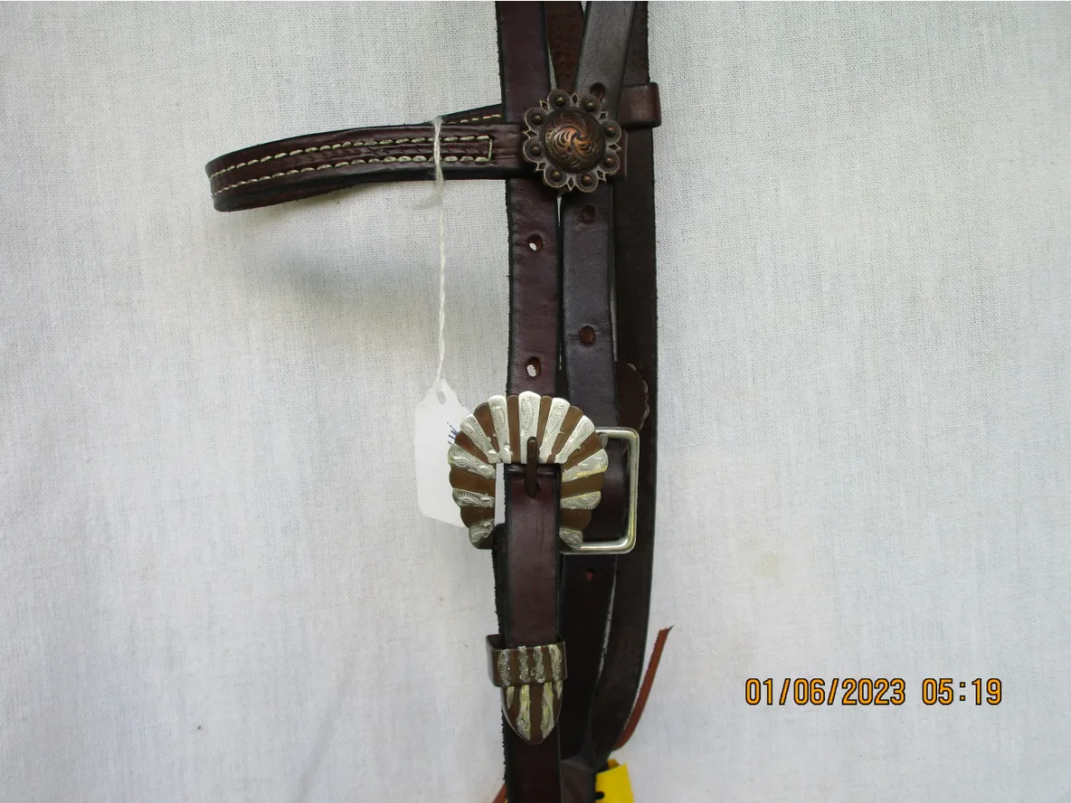 Mini Leather Brow Headstall with Antique Silver Fan