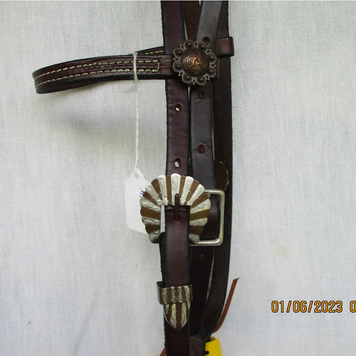 Mini Leather Brow Headstall with Antique Silver Fan