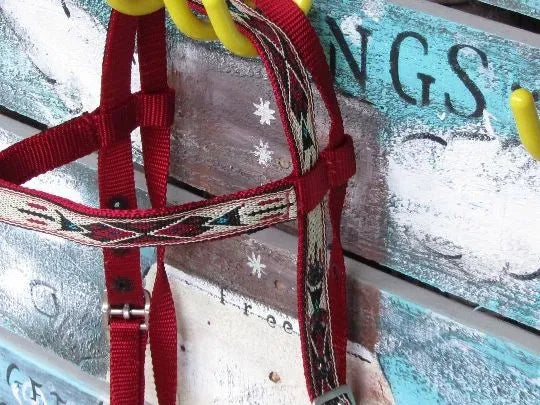 Red Overlay Nylon Headstall, Pony