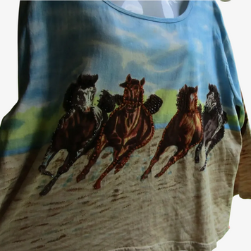 T-Shirt with Horses, 3/4 Length Sleeve