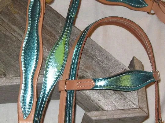 Turquoise Metallic SET, Spur Straps, Headstall & Rein See List