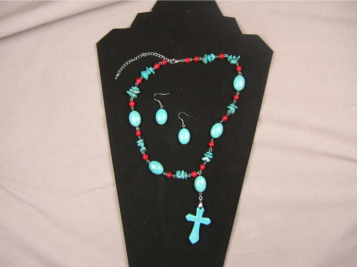 Turquoise & Red Necklace and Earrings