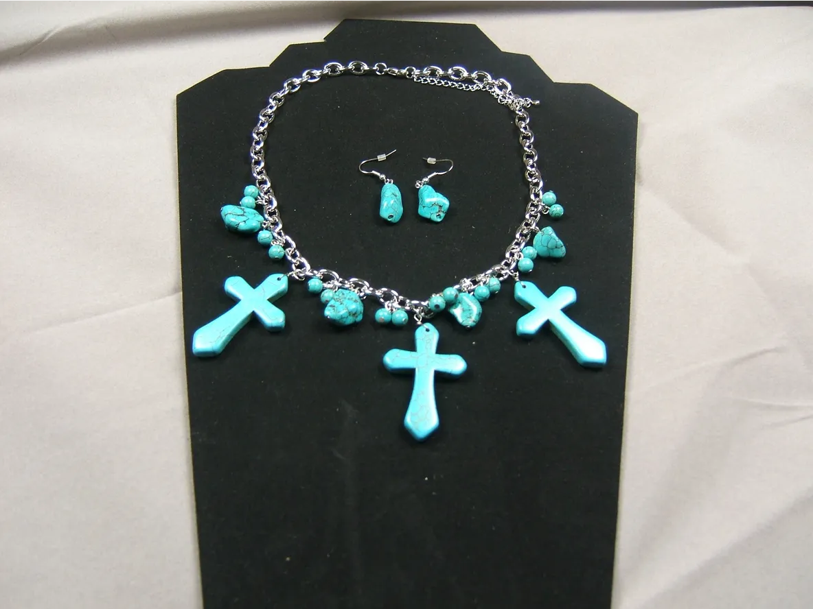 Turquoise on Chain with 3 Crosses