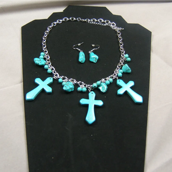 Turquoise on Chain with 3 Crosses