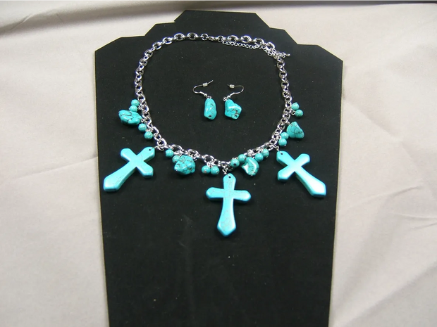 Turquoise on Chain with 3 Crosses