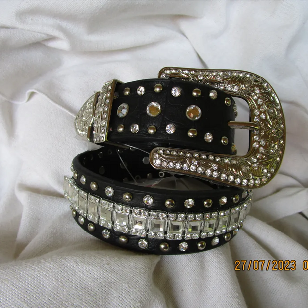 Child's Belt, Black with Crystals and Spots