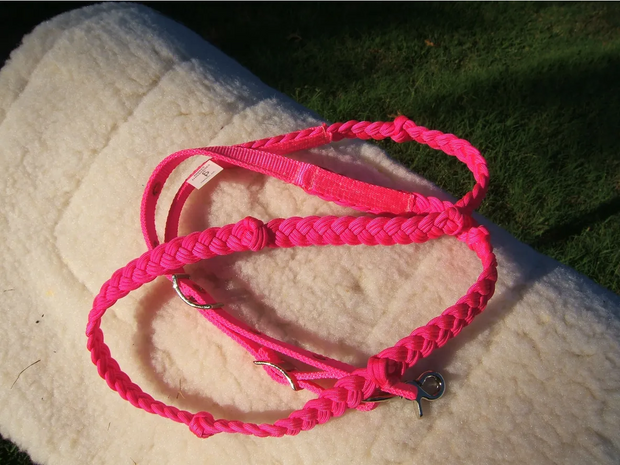 Hot Pink Braided Barrel Rein Pony