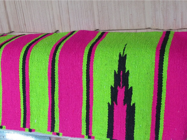 Navajo 30" x 30" Saddle Blanket in Hot Pink and Lime Green