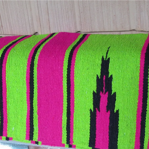 Navajo 30" x 30" Saddle Blanket in Hot Pink and Lime Green