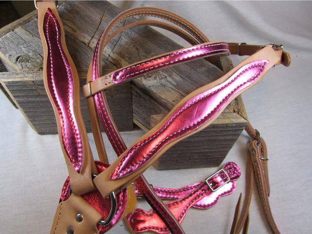 Pink Metallic Headstall & Breastcollar & Breastcollar Only