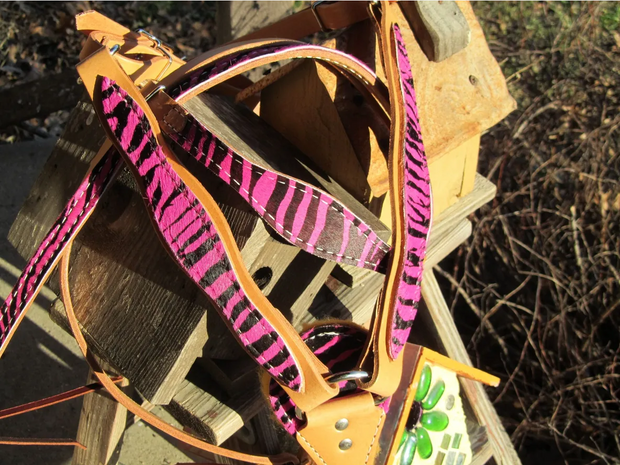Pink Zebra Brow Headstall & Breastcollar