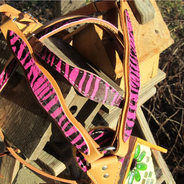 Pink Zebra Brow Headstall & Breastcollar