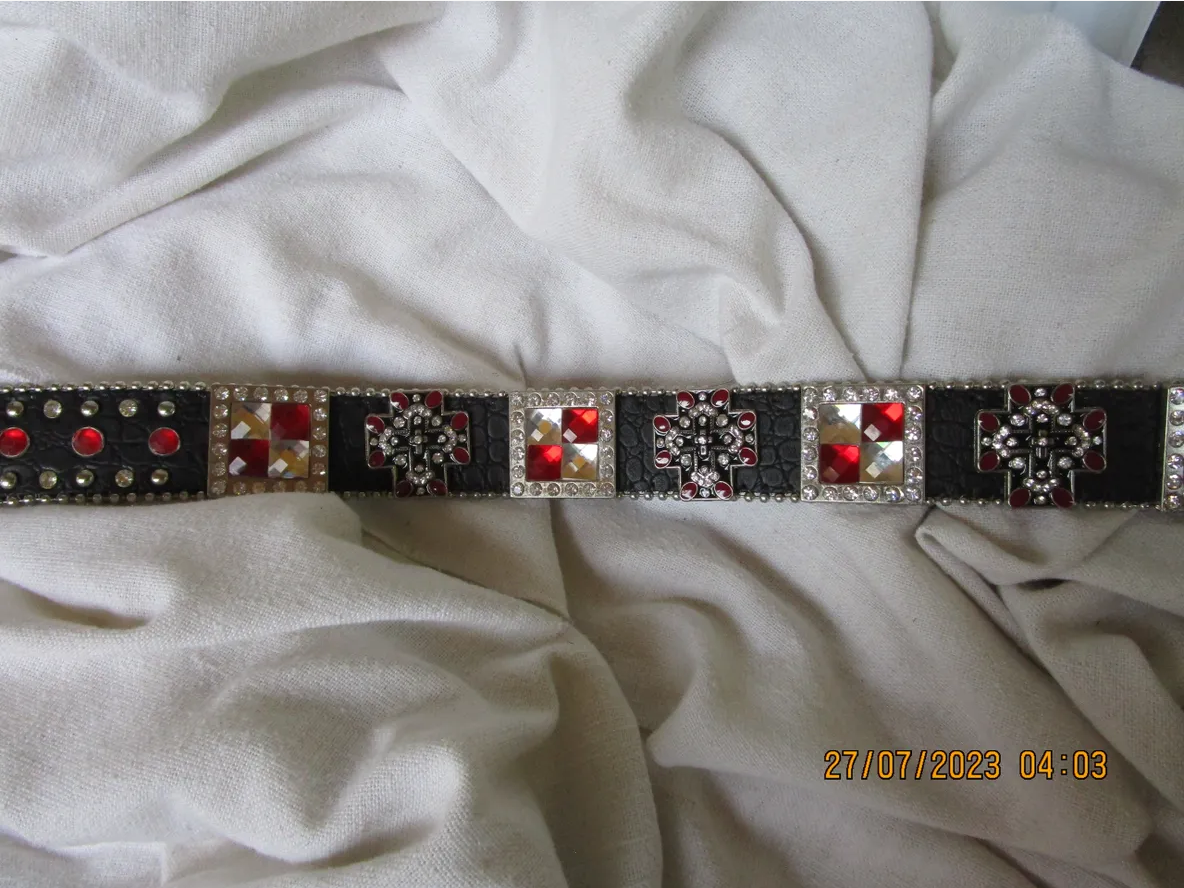 Child's Belt, Black with Red Stones and Cross Conchos
