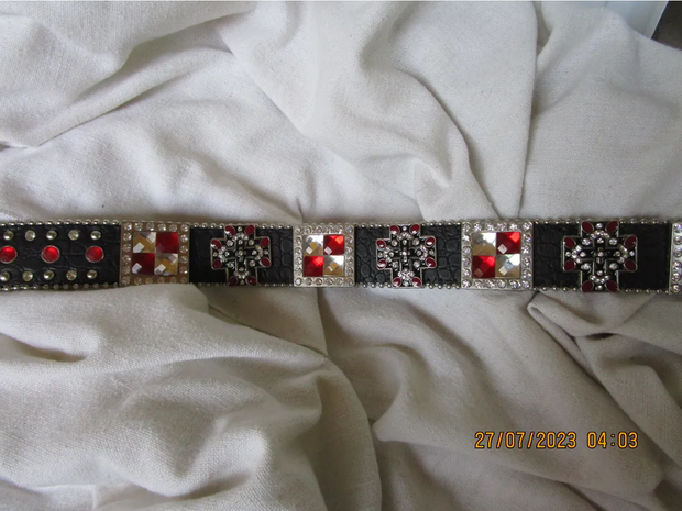 Child's Belt, Black with Red Stones and Cross Conchos