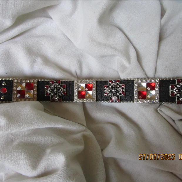 Child's Belt, Black with Red Stones and Cross Conchos