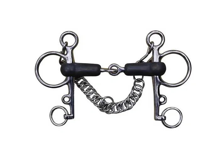 Pelham Snaffle Rubber Mouth, 6" Cheeks, 4 1/2" Mouth