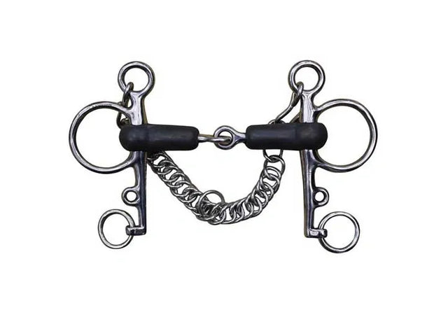 Pelham Snaffle Rubber Mouth, 6" Cheeks, 4 1/2" Mouth
