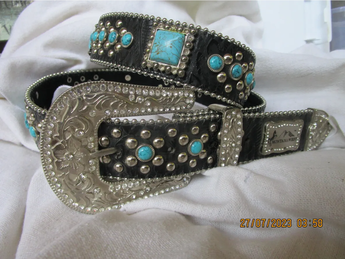 Turquoise on Black Belt See Description