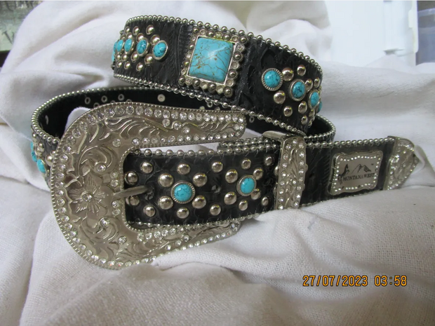 Turquoise on Black Belt See Description
