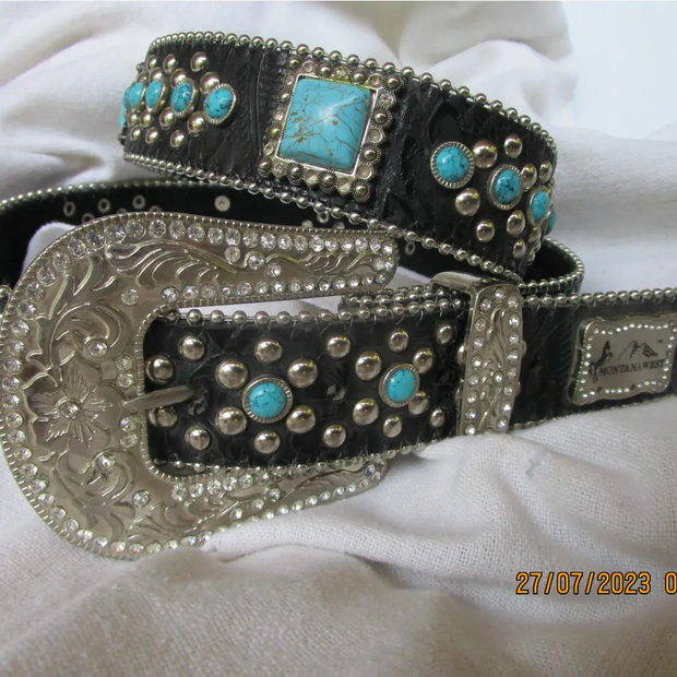 Turquoise on Black Belt See Description